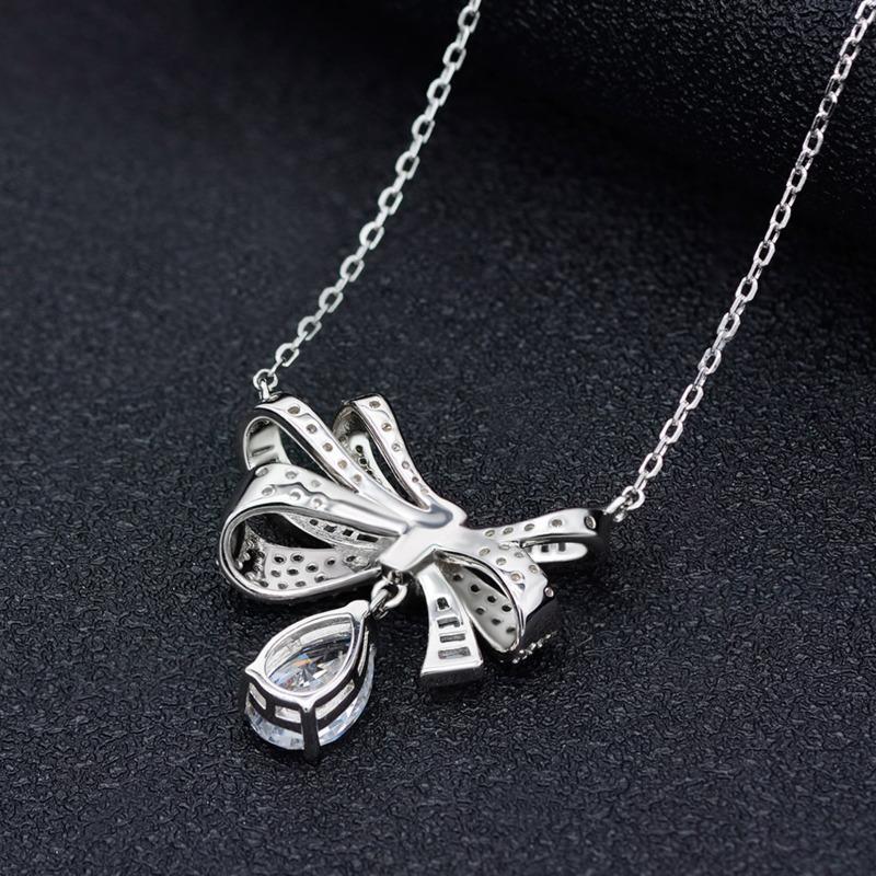 Gica Gema 100% 925 Sterling Silver Pear Cut 7*10 MM AAAAA Zircons Gemstone Cocktail Bowknot Pendent Necklace For Women Fine Jewelry