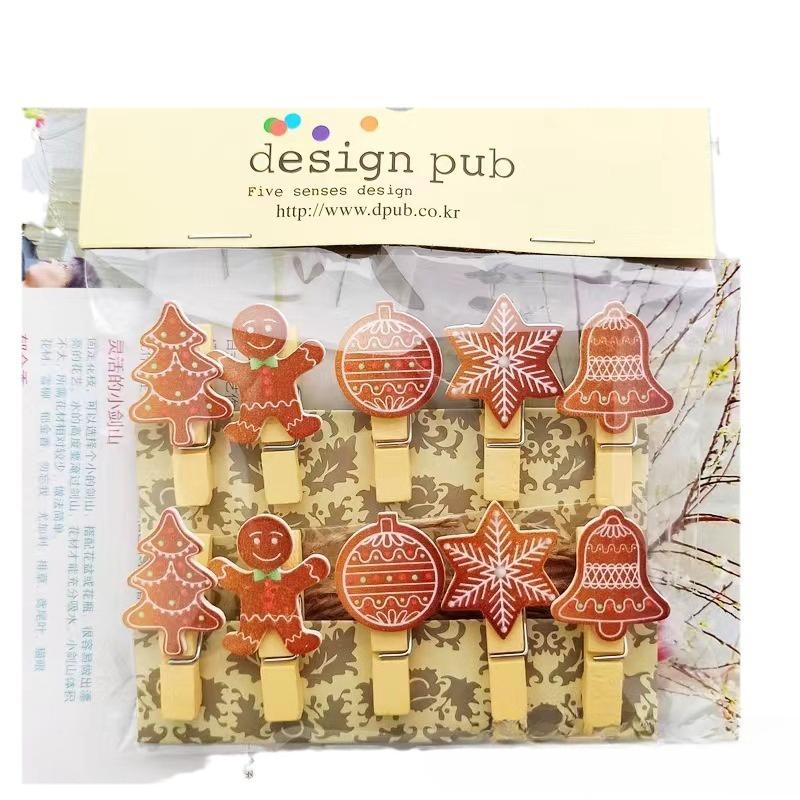 Christmas Elements Home Photos Wall Kindergarten Dormitory Floral Art Flower Shop Card Small Wooden Clip