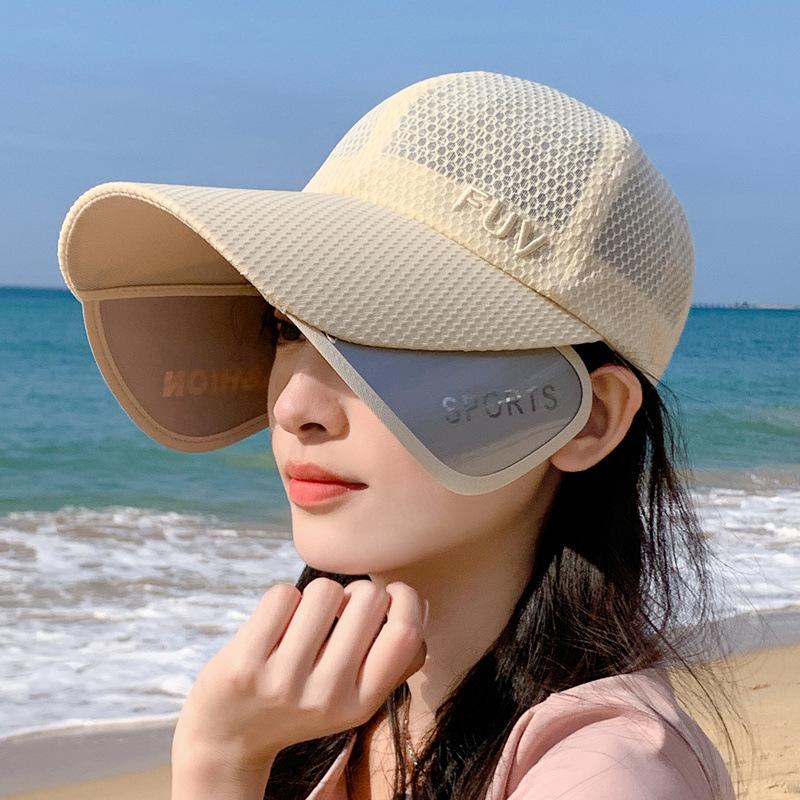 Women'S Telescopic Lenses Uv-Proof Breathable Baseball Cap Outdoor Travel Sun Hat Mesh Tennis Cap
