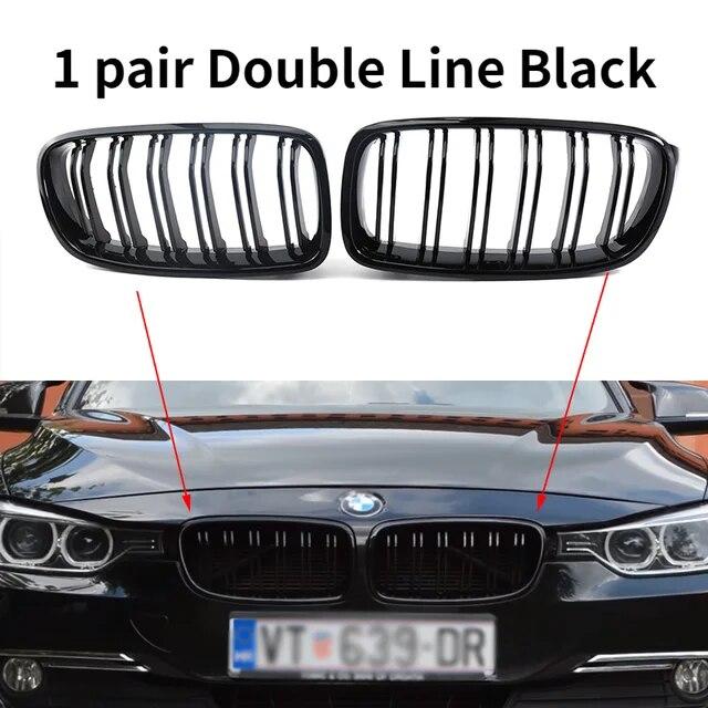 NEW-Glossy Black Dual Slats Front Kidney Grille Chrome Diamond Grill Replacement for BMW 3 Series F30 F31 F35 2011-