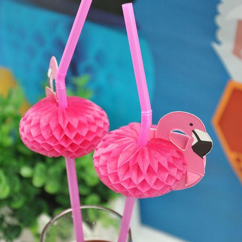 Flamingo Pineapple Drinking Straws Hawaiian Beach Tropical Birthday Party Decoration Summer Pool Party Wedding Supplies