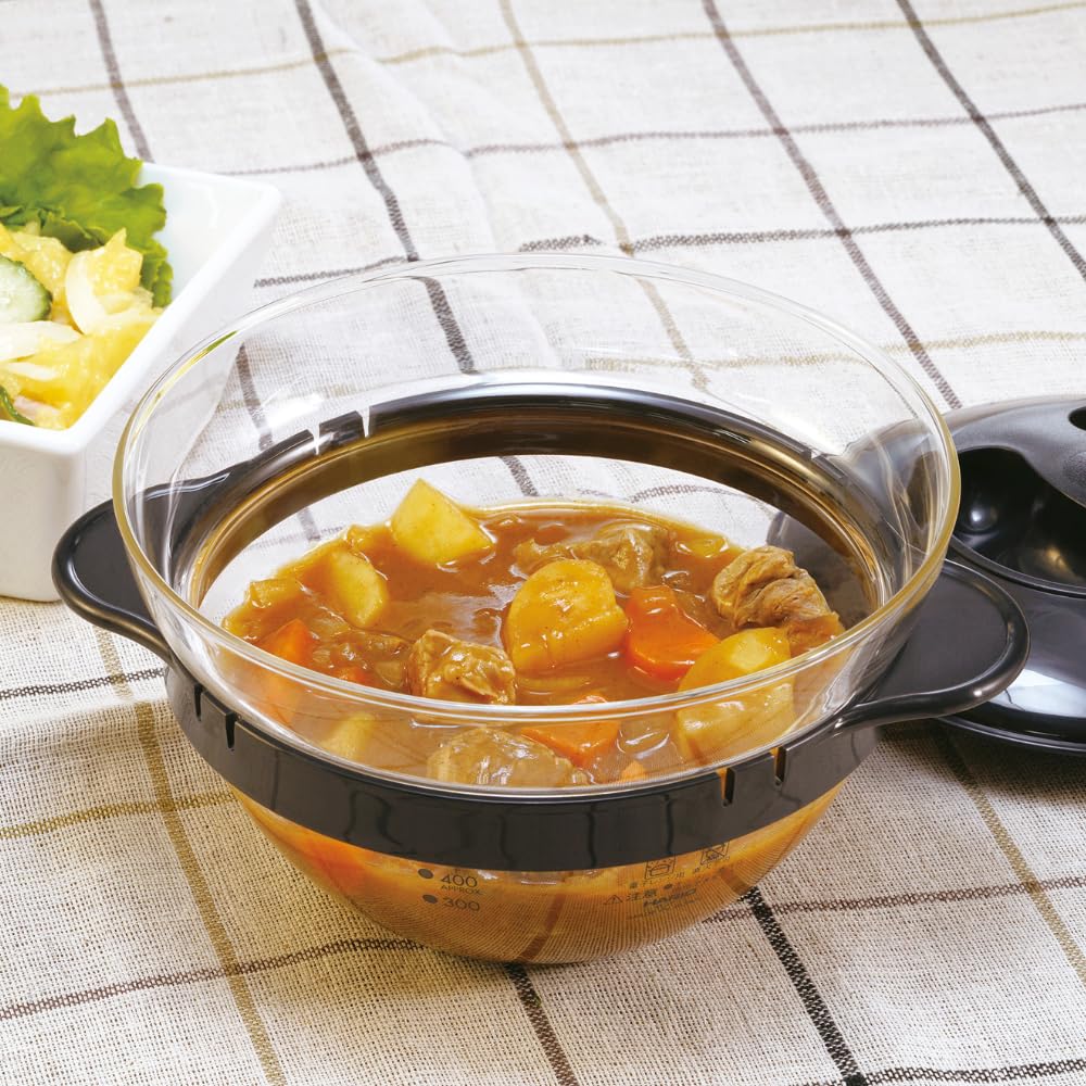 Hario Glass Microwave Side Dishes Pot for Microwave Black Practical Capacity 450ml Made In Japan Easy Cooking Cream Soup Handmade XOY-1-B
