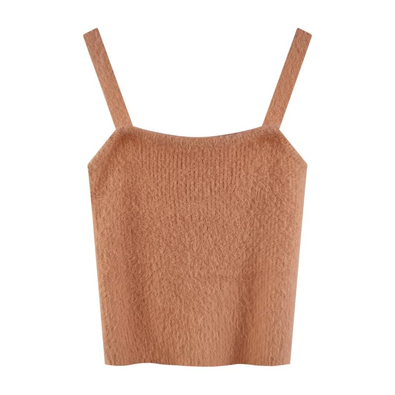 Women's Mink Velvet Knit Sleeveless Camisole, Autumn/Winter Base Layer, Sexy Plain Color Vest.