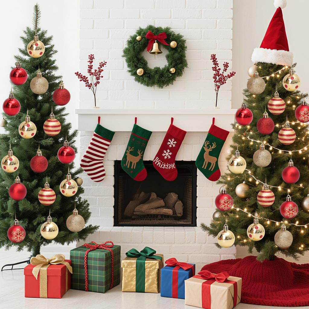50pcs Gold Red Snowflake Christmas Balls Set Plastic New Year Hanging Pendents Ball Ornaments for Xmas Tree Navidad Party Decor