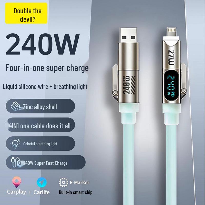 Beimo Smart Four-in-One Silicone Fast Charging Cable with Digital Display