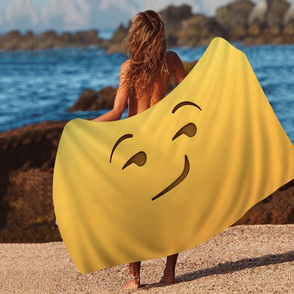 Funny Emoji Bath Towel Microfiber Soft Water Absorbing Breathable For Girl Kids Decorative Cartoon Beach Towel