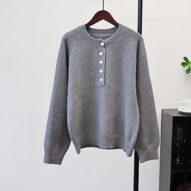 Autumn and winter new solid color loose high-end knitted sweater top lazy wind soft waxy sweater pullover woman