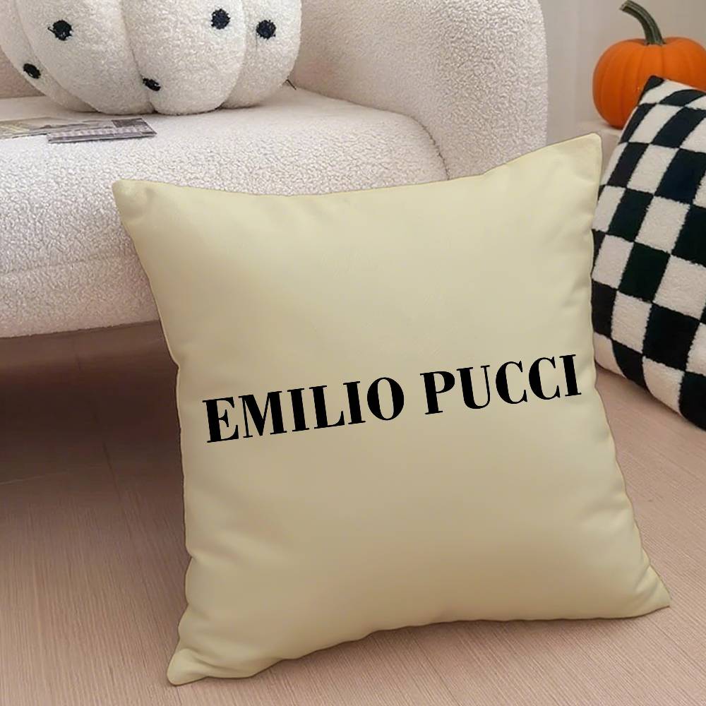 E-Emilio P-Pucci Logo Fashion Pillow Case Anti-dustmite Pillowcase Invisible Zipper Silky Short Plush Sofa Cushion Cover