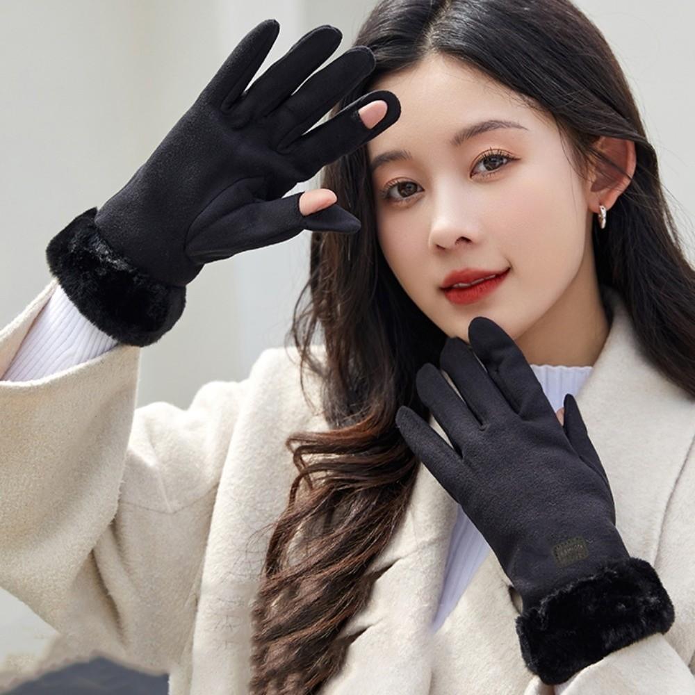 Faux Rabbit Fur Women Anti-cold Mittens Soft Plush Thickened Gloves 2 Finger Flip Gloves Skiing