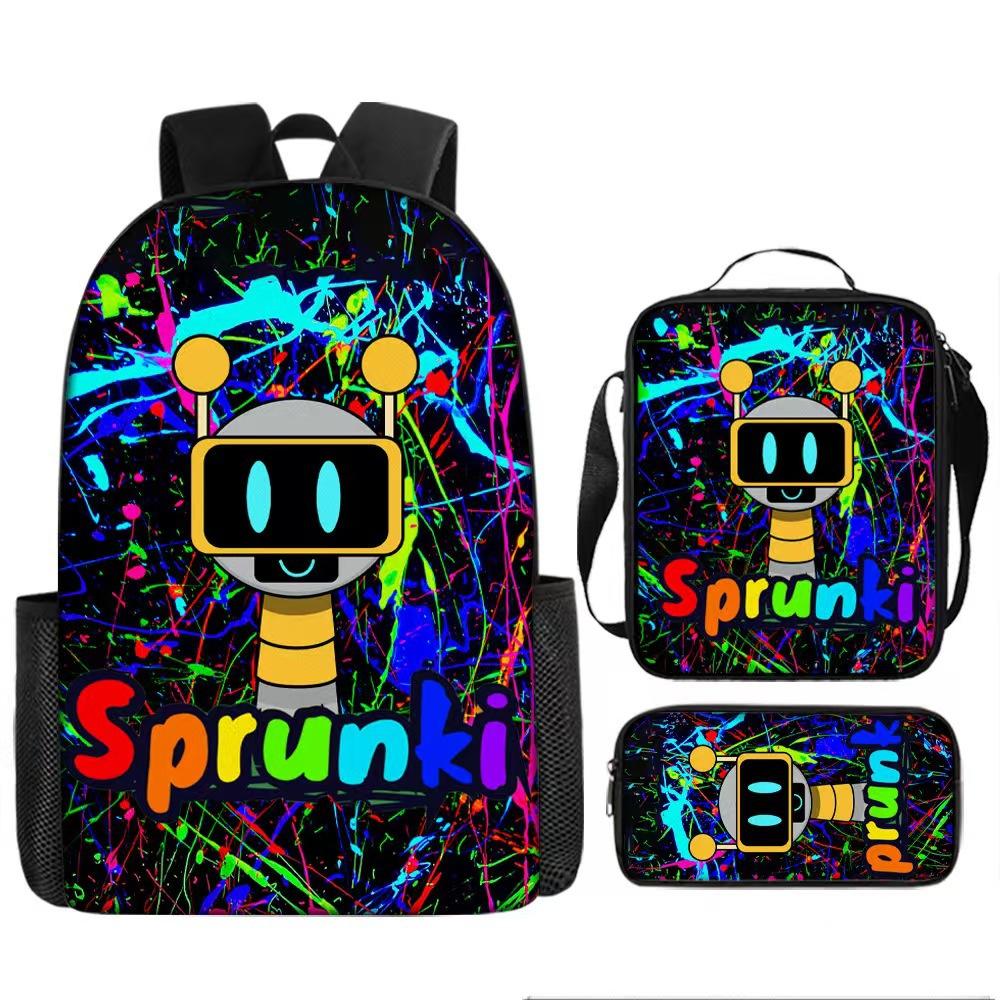 Rhythm Box Three-Piece Children'S Picnic Bag Cartoon Animation Pencil Bag Large Capacity Wear-Resistant Anti-Splash Schoolbag