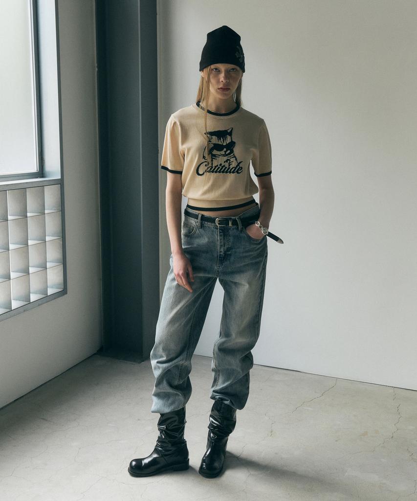 Sekeonmonollogeu W. Cattitude Semi-Crop Half Ringer Knit [Cream]_Sewkt005Cream