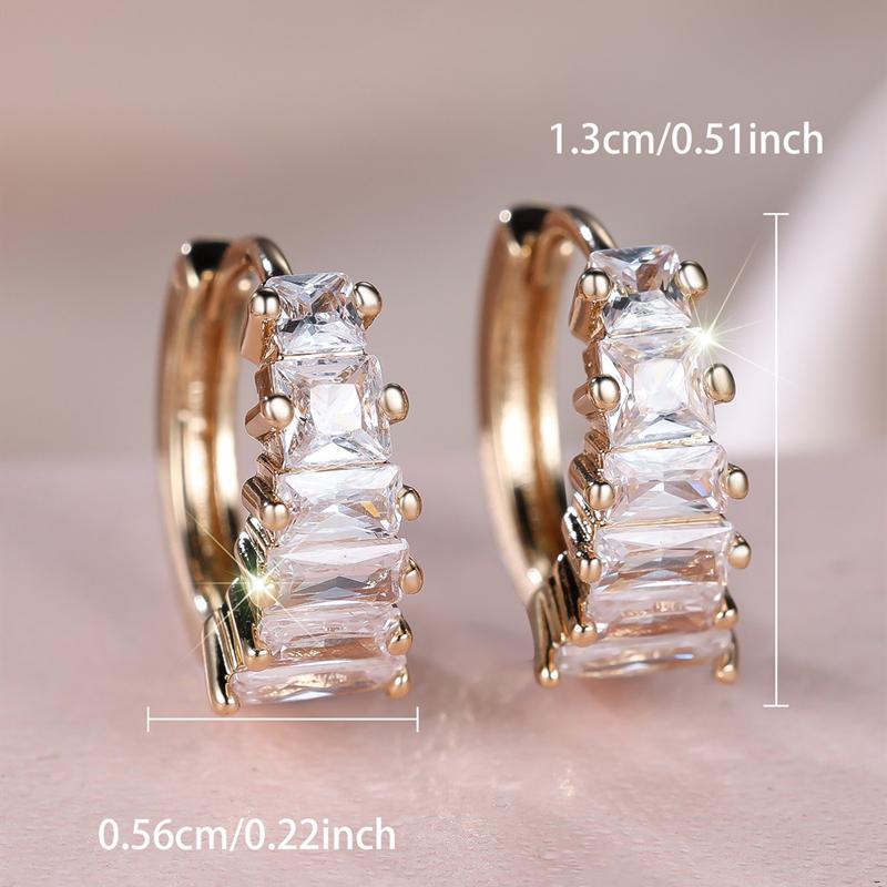 Elegant Square White Cubic Zirconia Hoop Earrings for Women Gold Color Wedding Jewelry