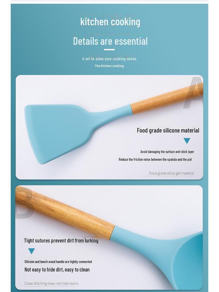 12-Piece Colorful Silicone Kitchenware Set with Wooden Handles – Includes Spoons and Spatulas