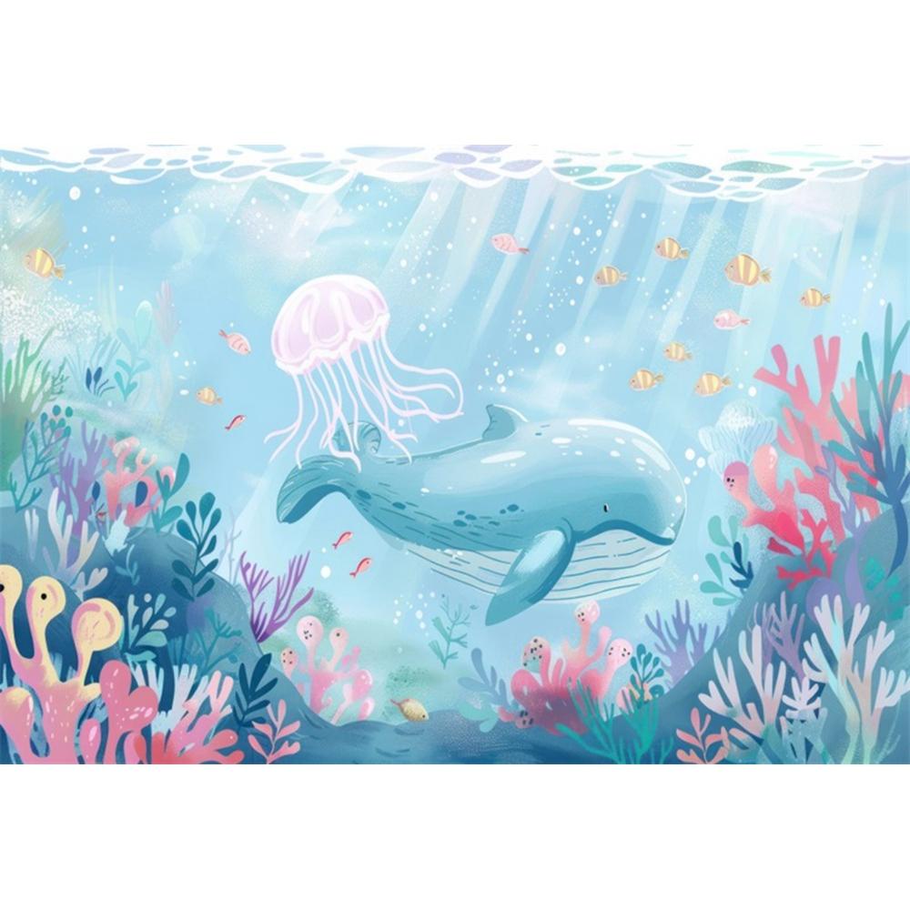 Blue Underwater World Photography Background Ocean Undersea Coral Castle Shells Kid Birthday Party Decor Portrait Photo Backdrop