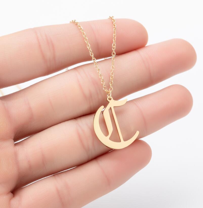 Gothic Old English Initial Necklace Stainless Steel Monogram 26 Letter Alphabet Necklace Jewelry Accessories Collier Femme