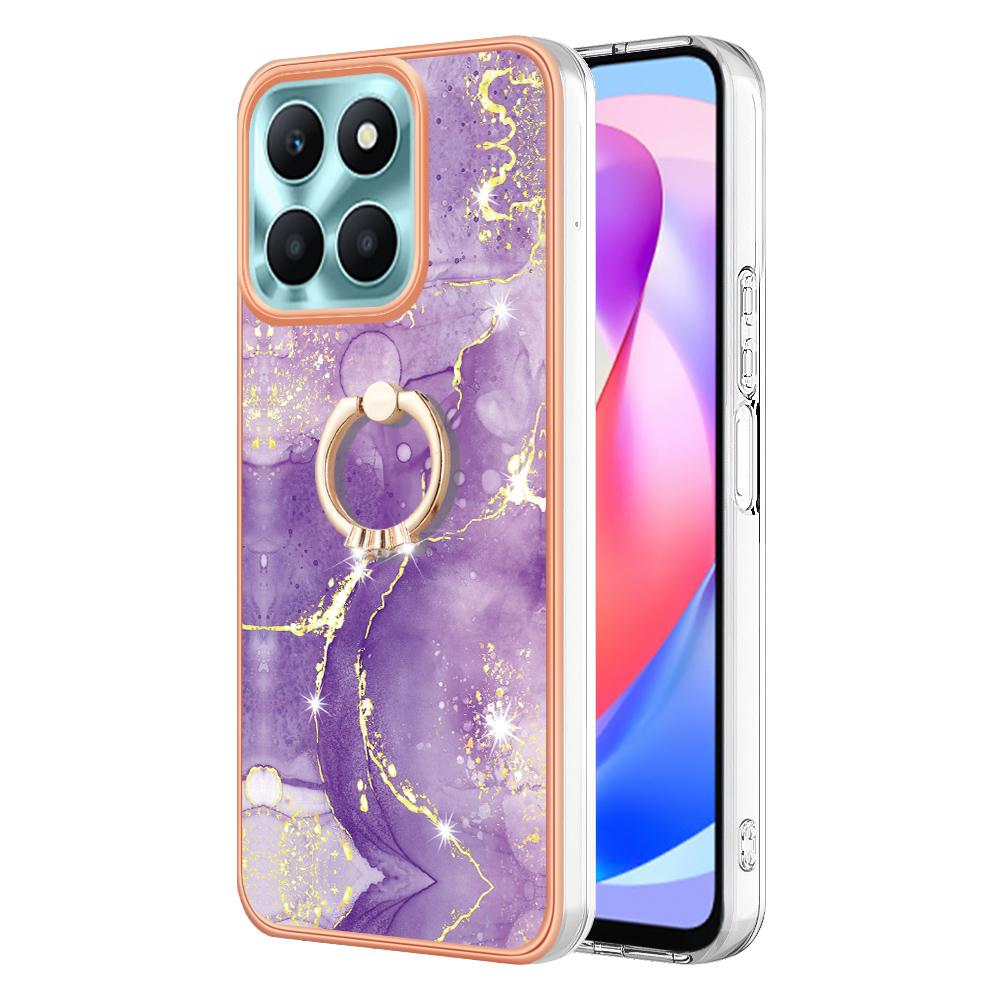 For Honor X6a 4G Case with Ring Kickstand Marble Pattern Electroplating TPU Back Cover
