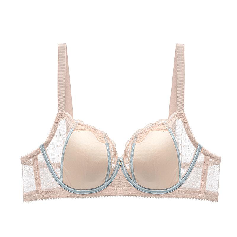 

French Light Luxury Color Satin Lace Ultra-thin Pure Lingerie Anti-sagging Rabbit Ears Large Chest Small Look Bra Push Up Bra 40/90C розовый