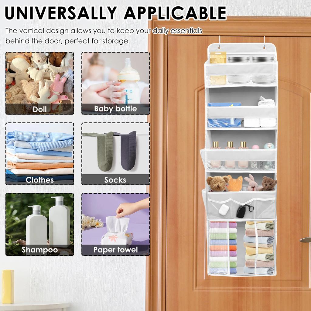 Door Hanging Organizer Nonwoven Over the Door Organizer with Movable Baby Diaper Caddy Large Capacity Hanging Storage Shelves