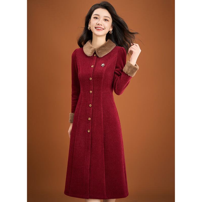 Elegant Fur Collar Patchwork Long Dress