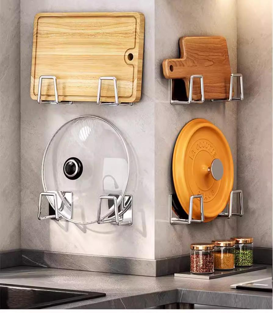 2pcs Stainless Steel Wall-Mounted Kitchen Sink Rack Rust-Proof Waterproof Storage for Cutting Boards Pot Lids Sponge