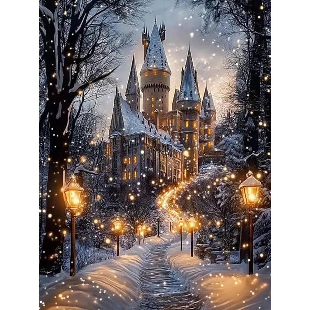 Diamond Painting House Embroidery Street Tree DIY Kit Mosaic Landscape Castle Suitable for Adults Beginners Home Decor