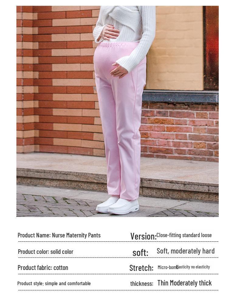 Nurse Maternity Work Pants - Adjustable Belly Support, Elastic Waist, Women's Plus Size, Available In White, Pink, Blue