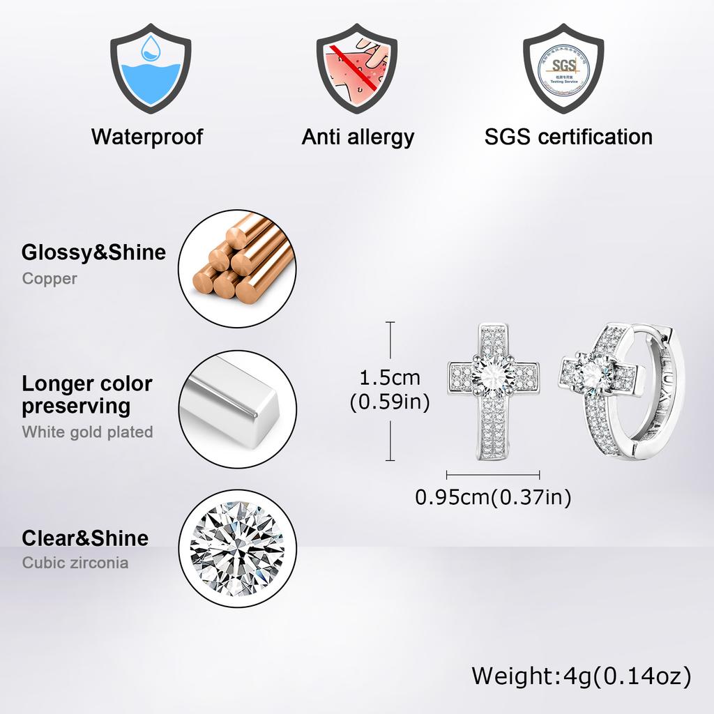 Cross Hoop Earrings for Men Boys,Hip Hop Big Zircon Huggies Earrings,Cool Rap Trendy Zircon Gifts