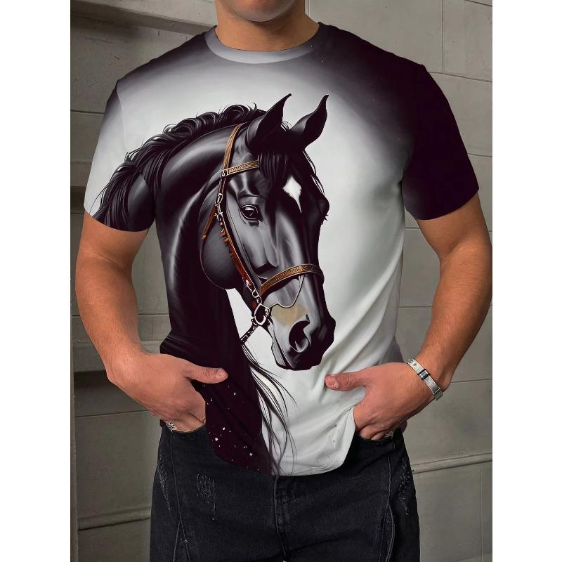 Summer Men's Horse 3D Printed Crew Neck T-Shirt