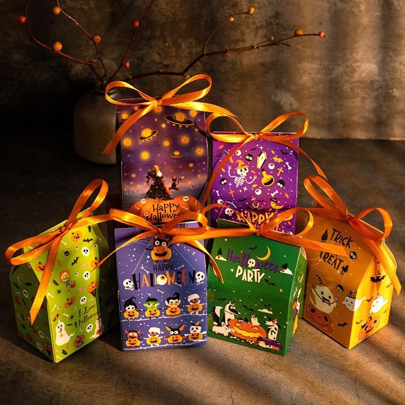 120pcs Halloween Gift Box Cartoon Pumpkins Candy Cookie Packaging Paper Boxes Happy Halloween Eve Party Supplies Decoration Mixe