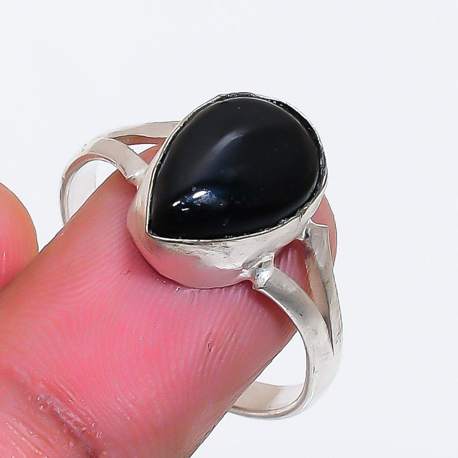 Natural Black Onyx Gemstone 925 Sterling Silver Jewelry Ring Size 10.5 ZS-1720