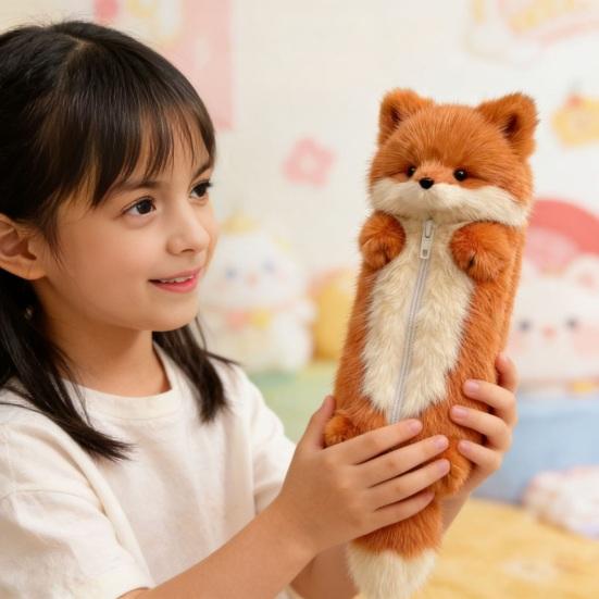 Plush Fox Pencil Case Portable Office Supplies School Students Stationery Bag Multifunctional Storage Organizer Zipper Pouch