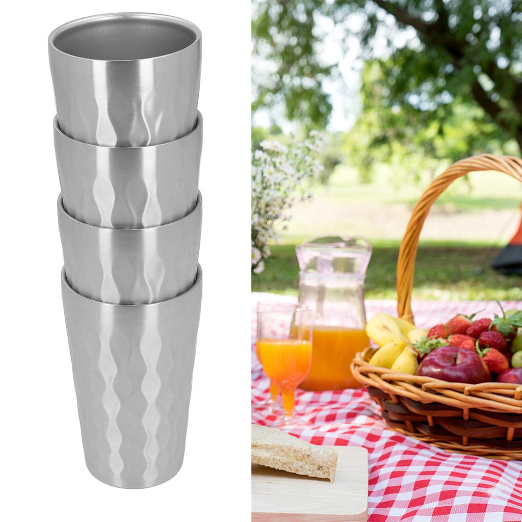 4 Pcs 350ml Outdoor Camping Portable 304 Stainless Steel Water Mug Set Stacking Travel Mug