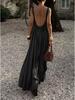 Elegant French Pleated Spaghetti Strap Summer Dress with Back Cutout