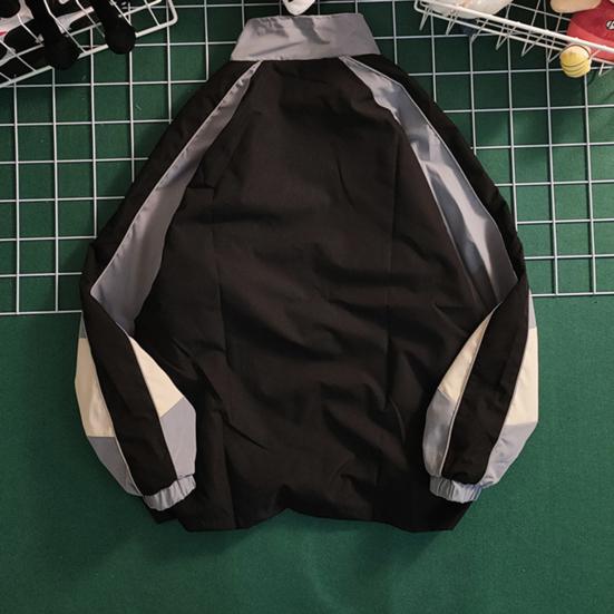 Herrenjacke, Farbblock, locker, Vintage, lange Ärmel, Reißverschluss, Stehkragen, winddicht, weich, Streetwear, Schule, Baseballmantel, Frühlings- und Herbstmantel