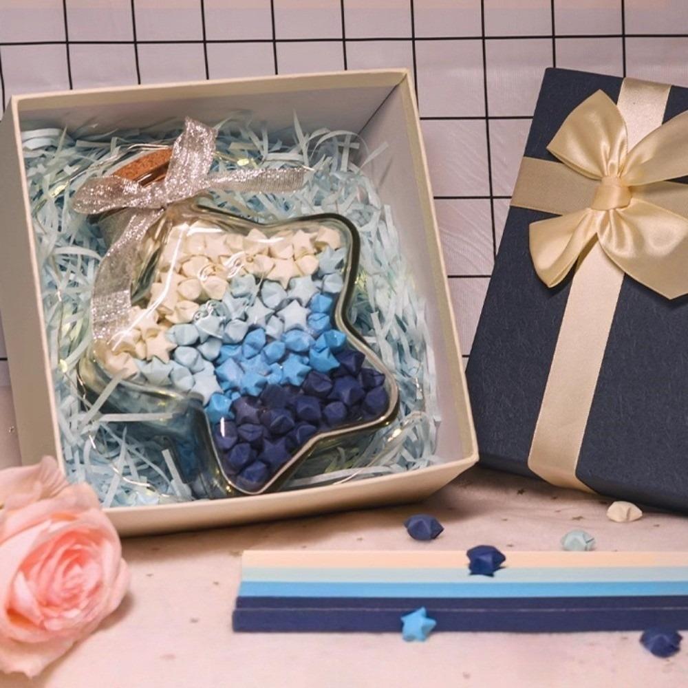 

Paper Star Five Pointed Star Bottle Gift Box Kawaii DIY Origami Stars Paper Strips Gradient Blue Decorative Paper