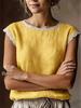Women's European and American Style Sleeveless Lace Cotton-Linen Shirt, Spring/Summer 2026 Collection.