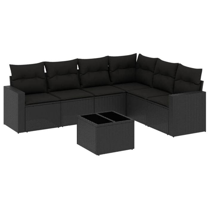 VidaXL Garden Lounge Set with Cushions 7 Pcs, Patio Sofas, Patio Furniture Set, Outdoor Furniture, Black 3219005