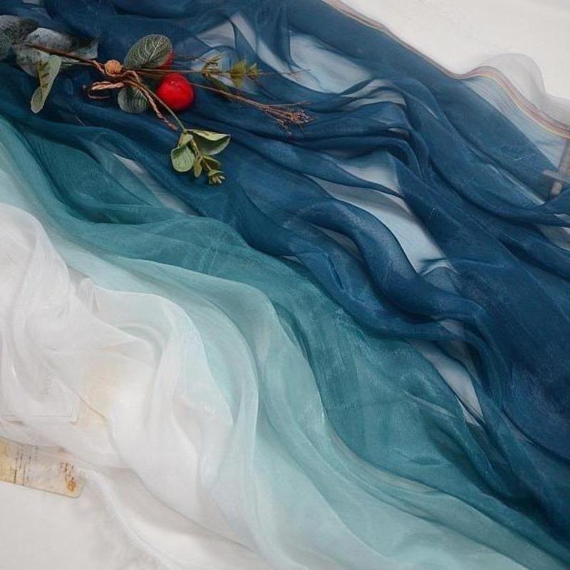 3/5/10m Multicolor Gradient Silk-Crepe Chiffon Fabric for Handmade DIY Sewing Hanfu Apparel Making Wedding Decoration