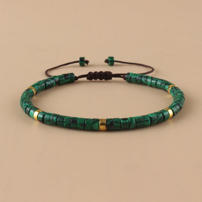 Bohemian natural malachite beads bracelet, handmade adjustable, suitable for daily wear and holiday gifts