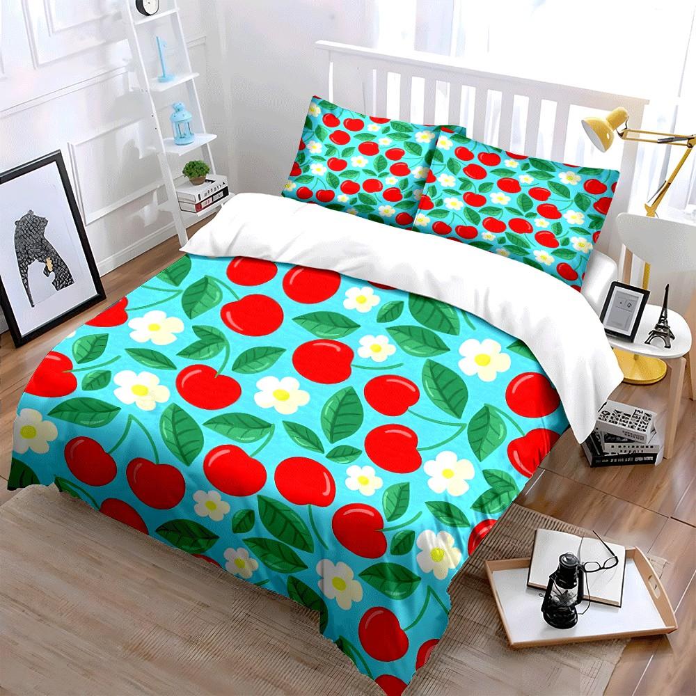 "Cherry-Themed Decorative Set for Summer" Exquisite three-piece bedding set gift for kids and adults