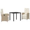 VidaXL Ensemble repas jardin 3 pièces avec coussins, table carrée moderne en poly rotin beige et chaises pour l'extérieur, 3380330