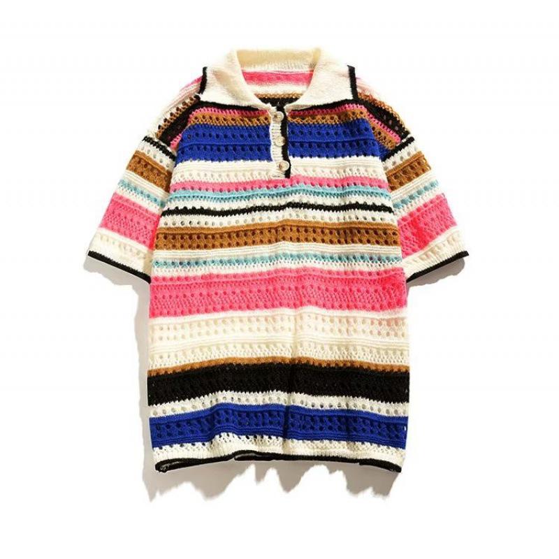 

Мужская летняя рубашка-поло с коротким рукавом в полоску в стиле ретро 2023 года 2XL