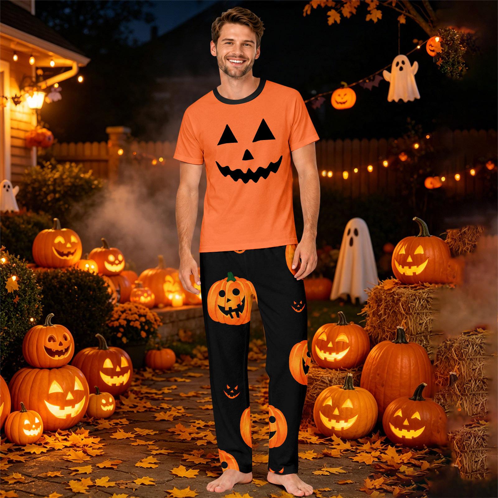 Matching Family Halloween Printed Short Sleeve Loungewear Set for Parents and Kids L