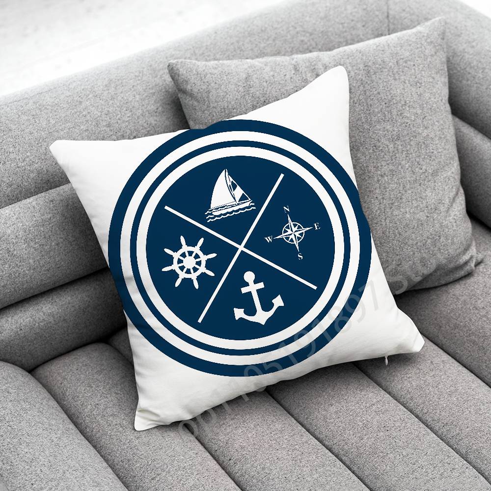 Anchor Boat Ship Wheel Compass Logo Throw Pillow Case For 45*45cm 40cm 55cm 50cm 30cm Square Car Pillowcase Shell