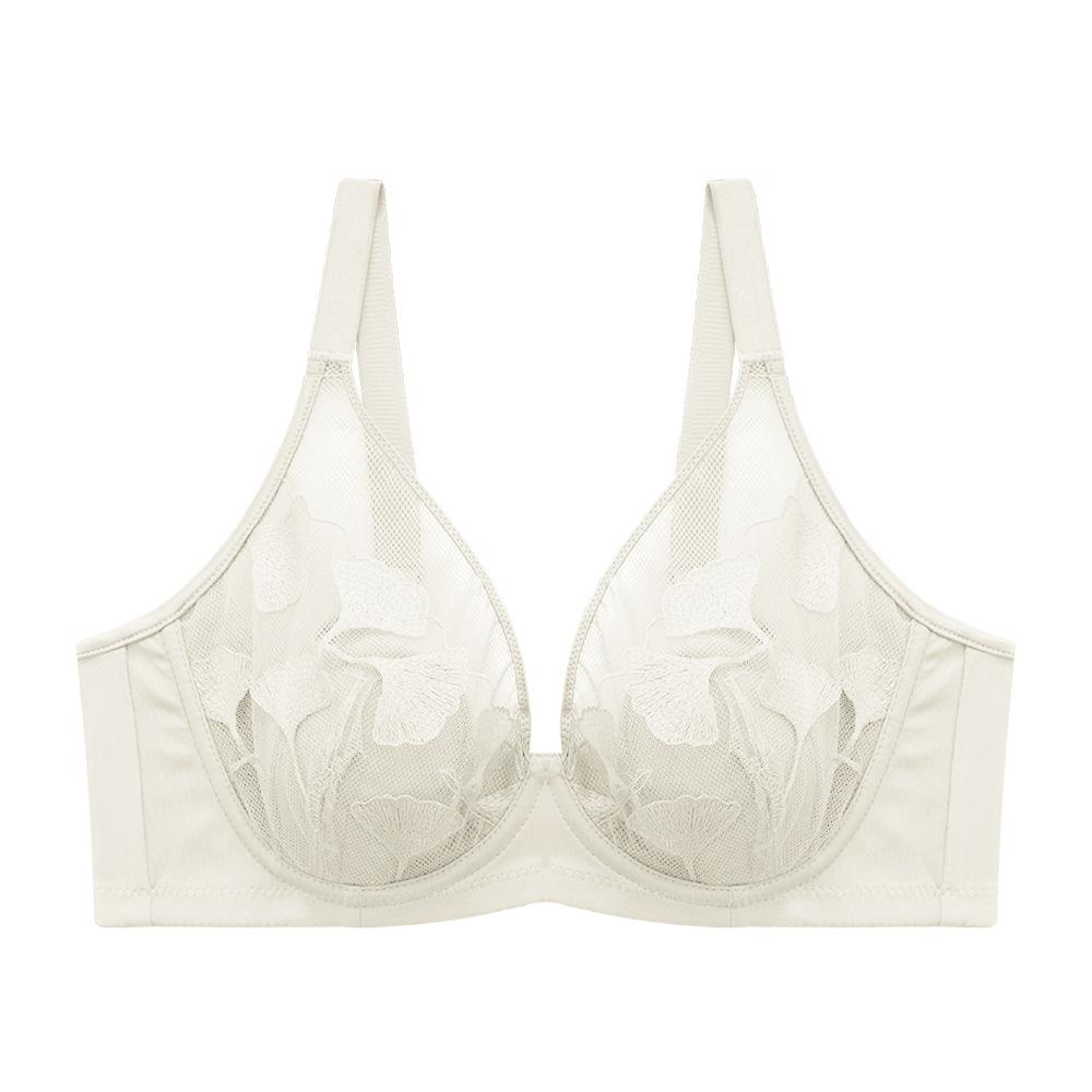 

Бюстгальтер с кружевной чашкой и кристаллами гинкго, белое тонкое нижнее белье 40/90BC