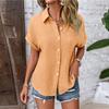 Womens Button Down Shirts Short Sleeve Casual Collared Shirt Loose Blouses Solid Color Tops With Pocket
