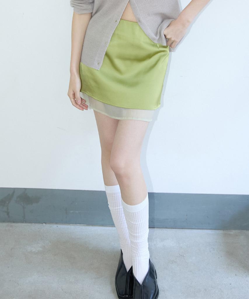 Michikoleondeonkosino Layered Satin Mini Skirt Olive Green