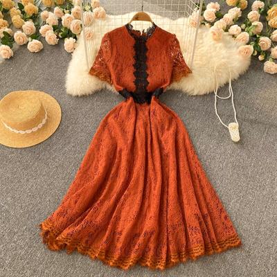 RUGOD 2025 Summer New Design Sense of Premium Sense of Minority French Retro Hollow Lace Embroidery Dress Princess Fairy Dress