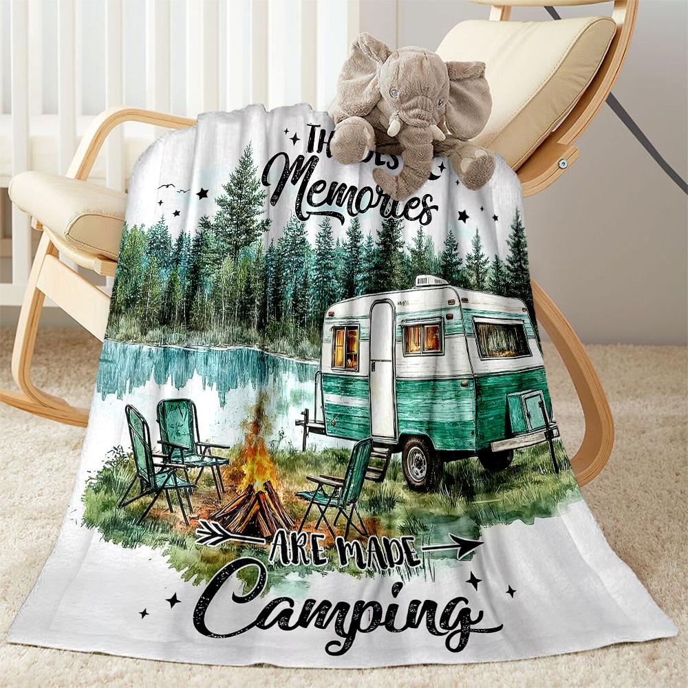 Happy Camper Adventure Blankets Are Suitable for Living Rooms,making Them an Ideal Choice for Outdoor Travel and Gifts.