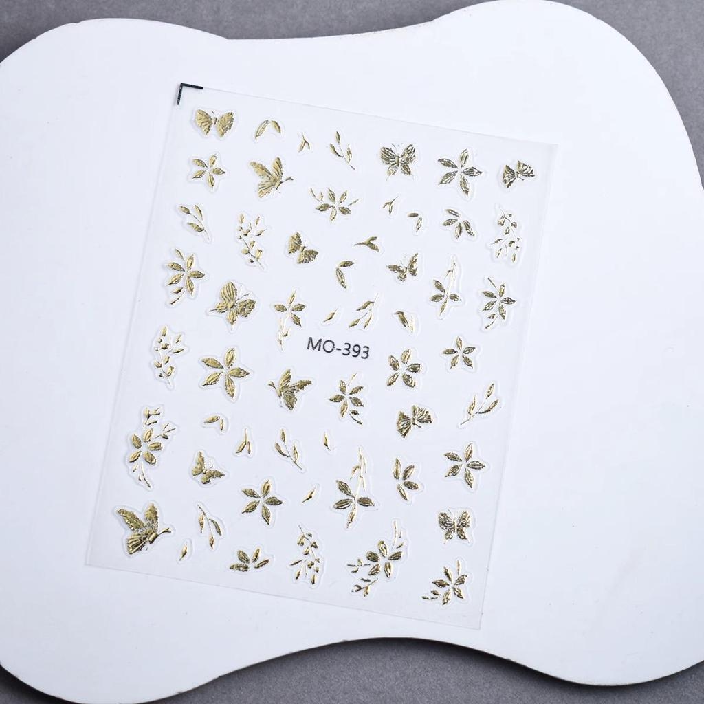 Chinese Style Nail Art Stickers: Golden & Silver Branches and Jade Leaves